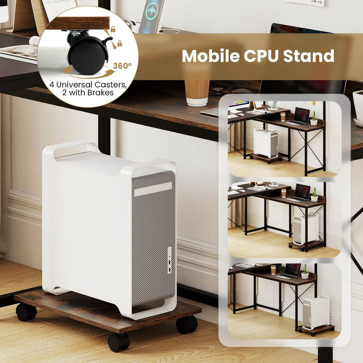  L-Shaped Computer Desk with Power Outlets and 2 Metal Mesh Shelves product image