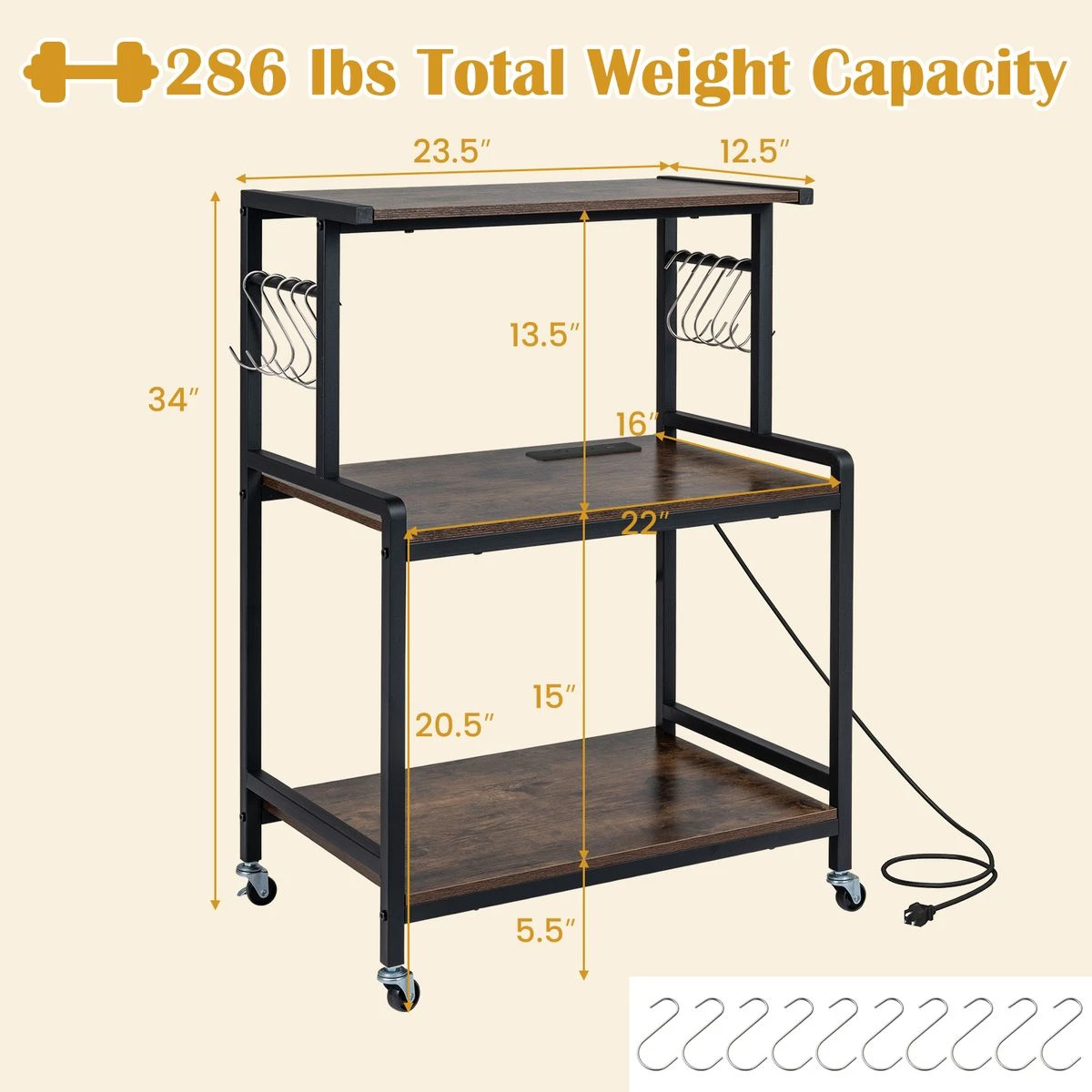 3-Tier Kitchen Rolling Cart product image
