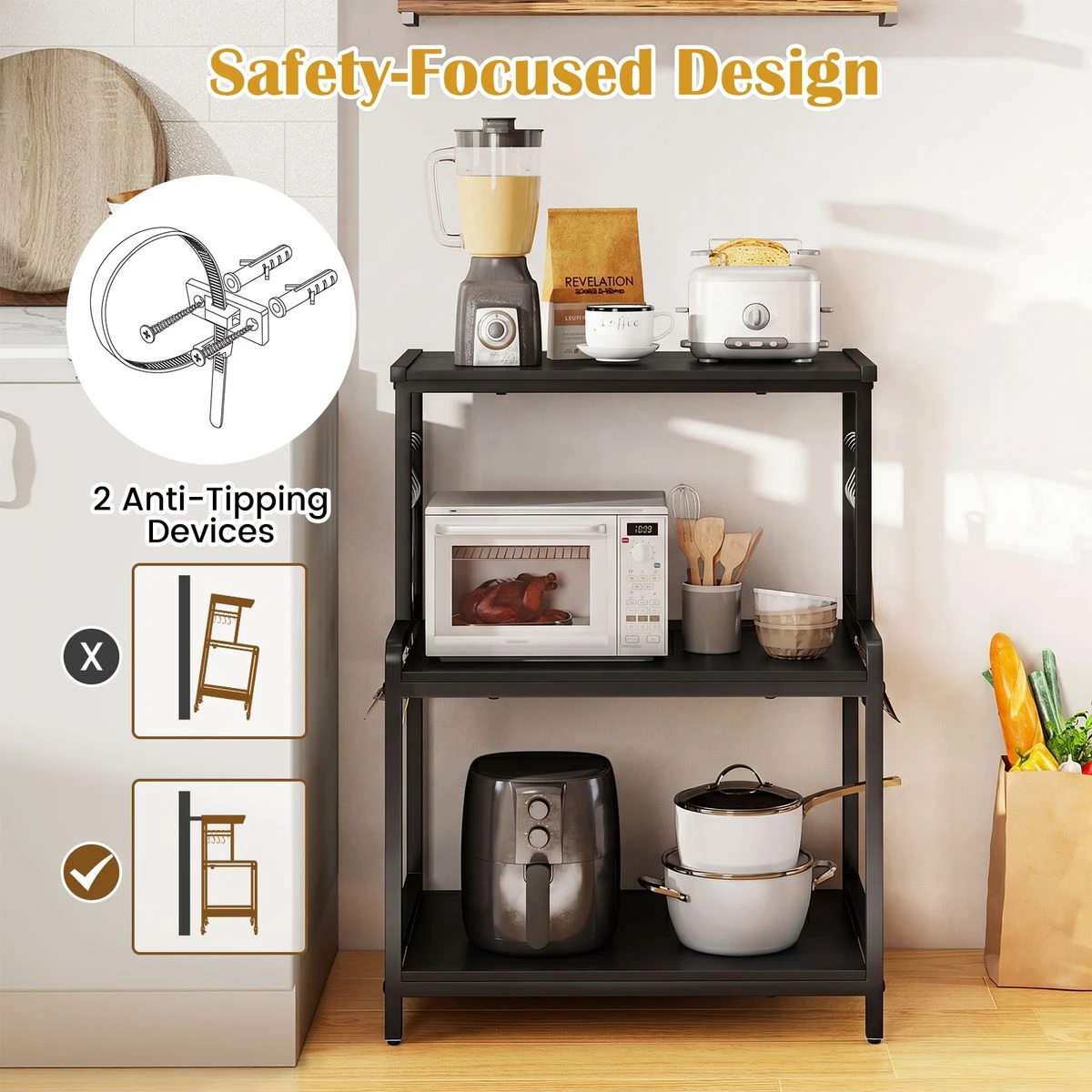 3-Tier Kitchen Rolling Cart product image