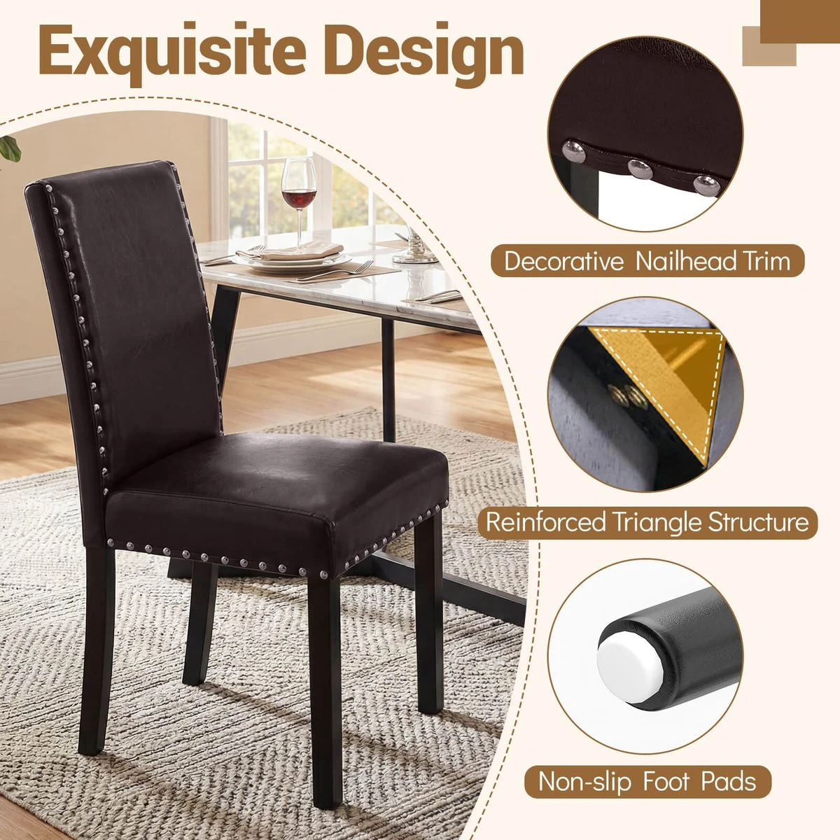 Dining Chair with Smooth Faux Leather Upholstery (Set of 2 or 4) product image