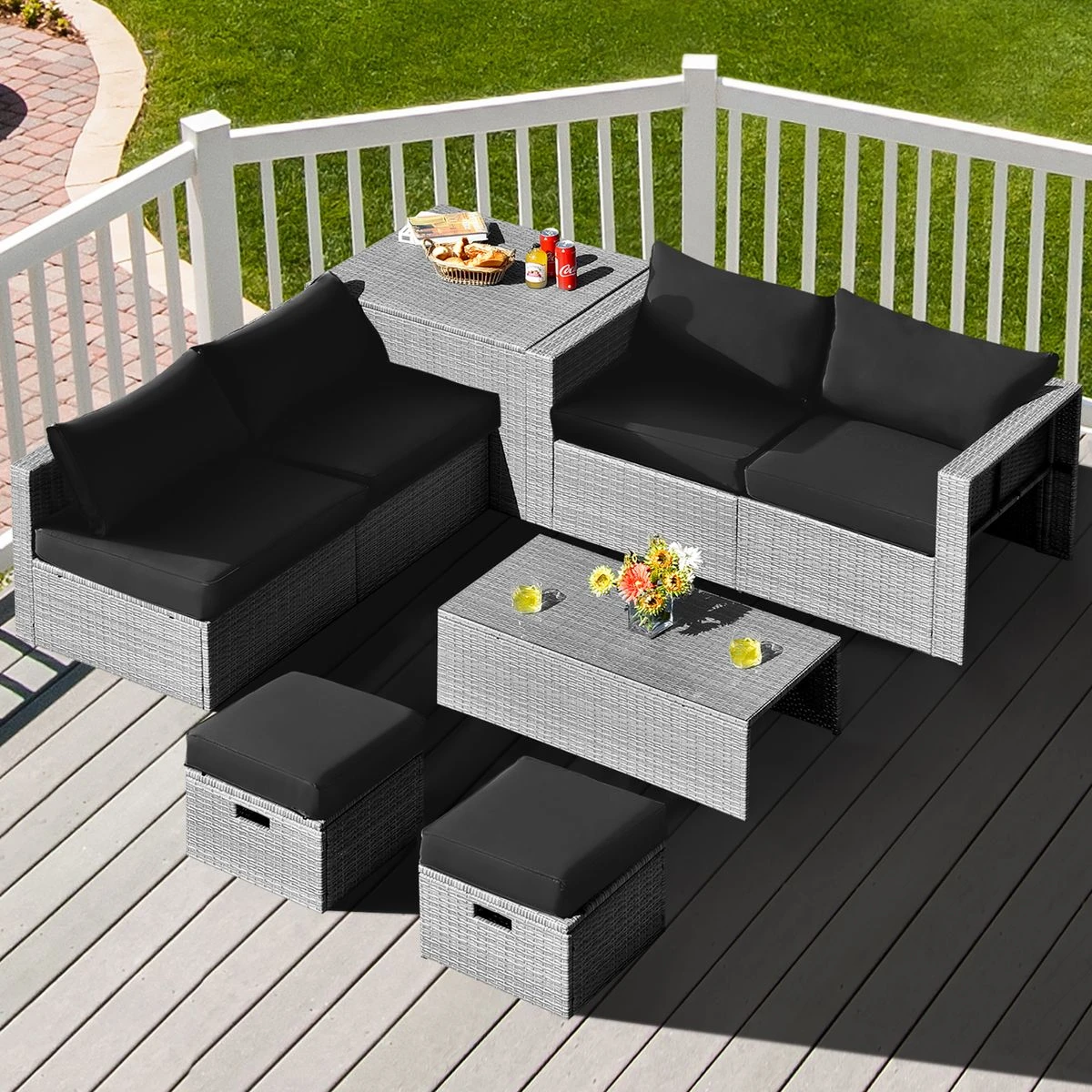 8-Piece Patio Rattan Furniture Set with Soft Cushions product image
