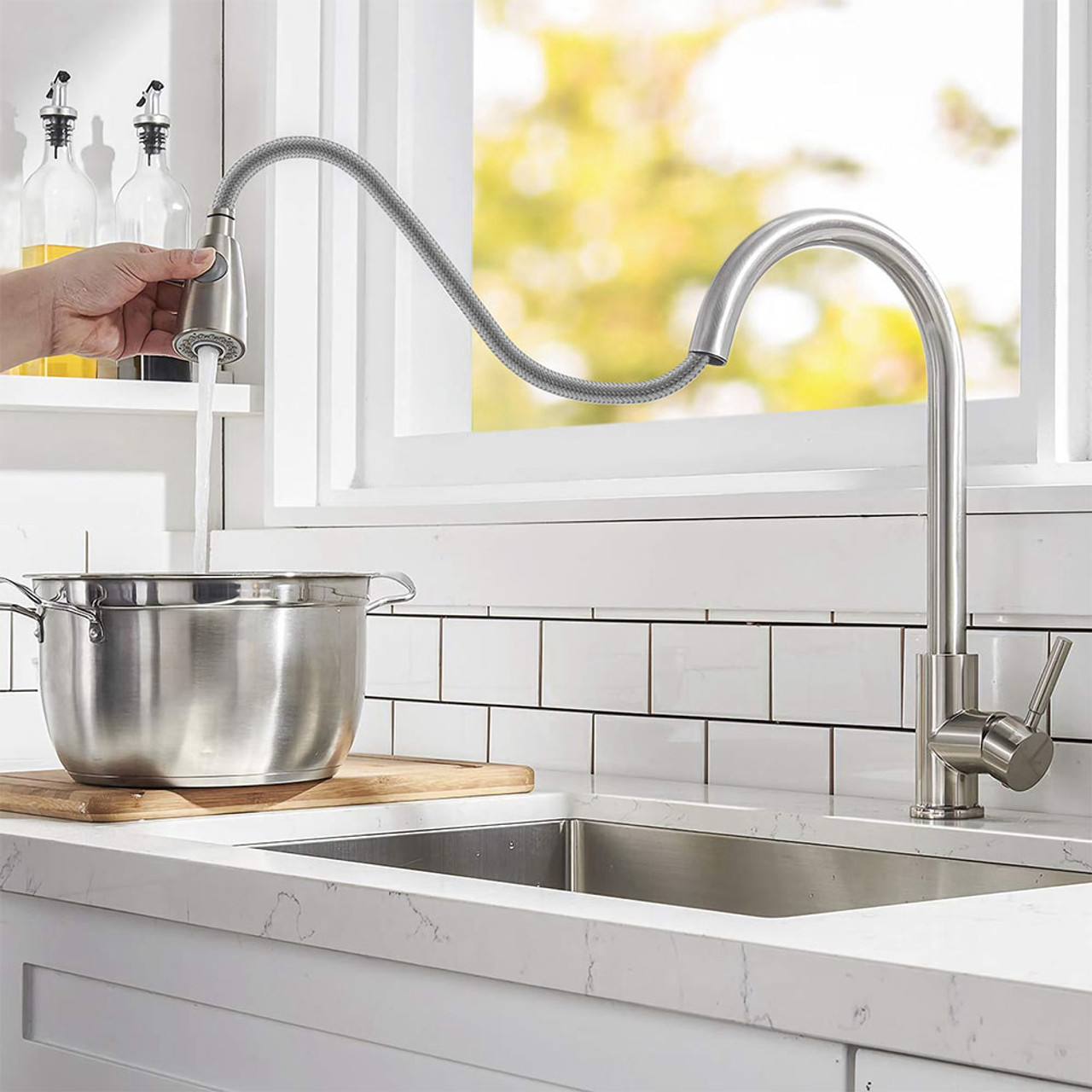 Brushed Nickel Stainless Steel Kitchen Sink Faucet with Pulldown Sprayer product image