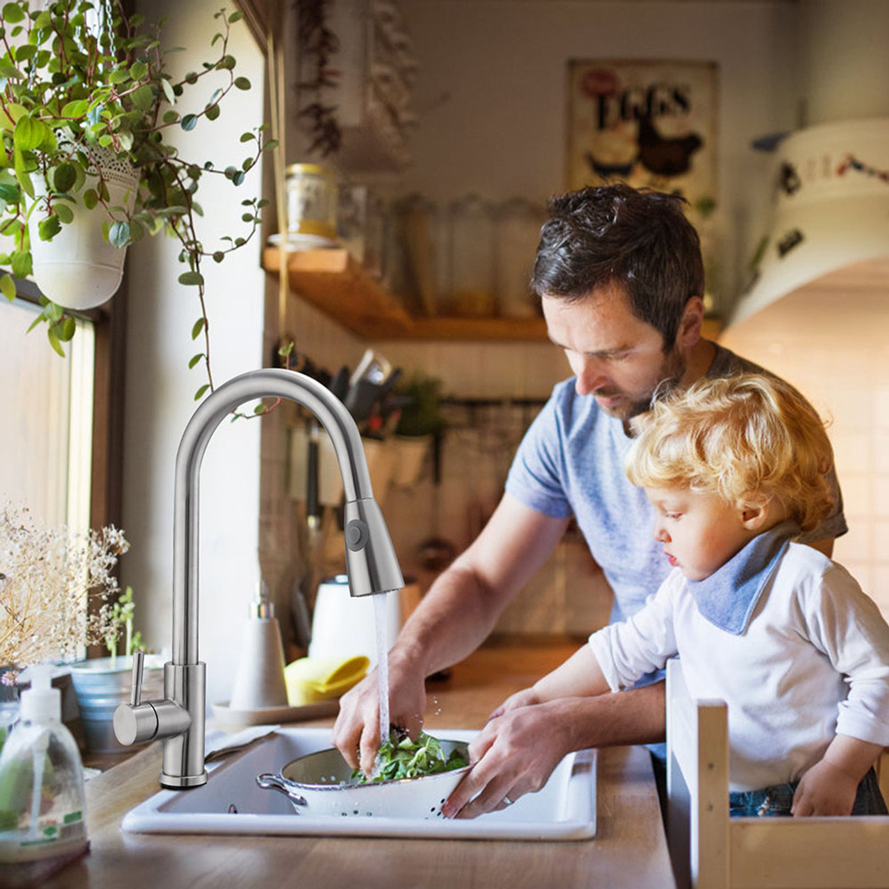 Brushed Nickel Stainless Steel Kitchen Sink Faucet with Pulldown Sprayer product image