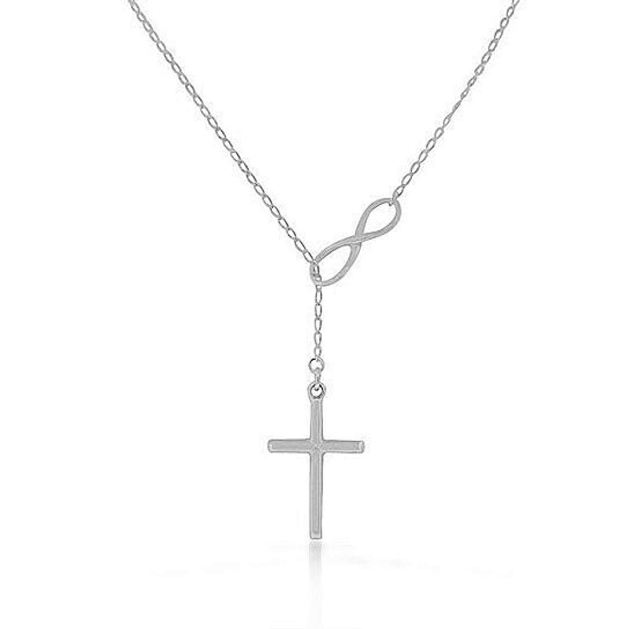 Sterling Silver Plated Infinity Cross Lariat Necklace product image