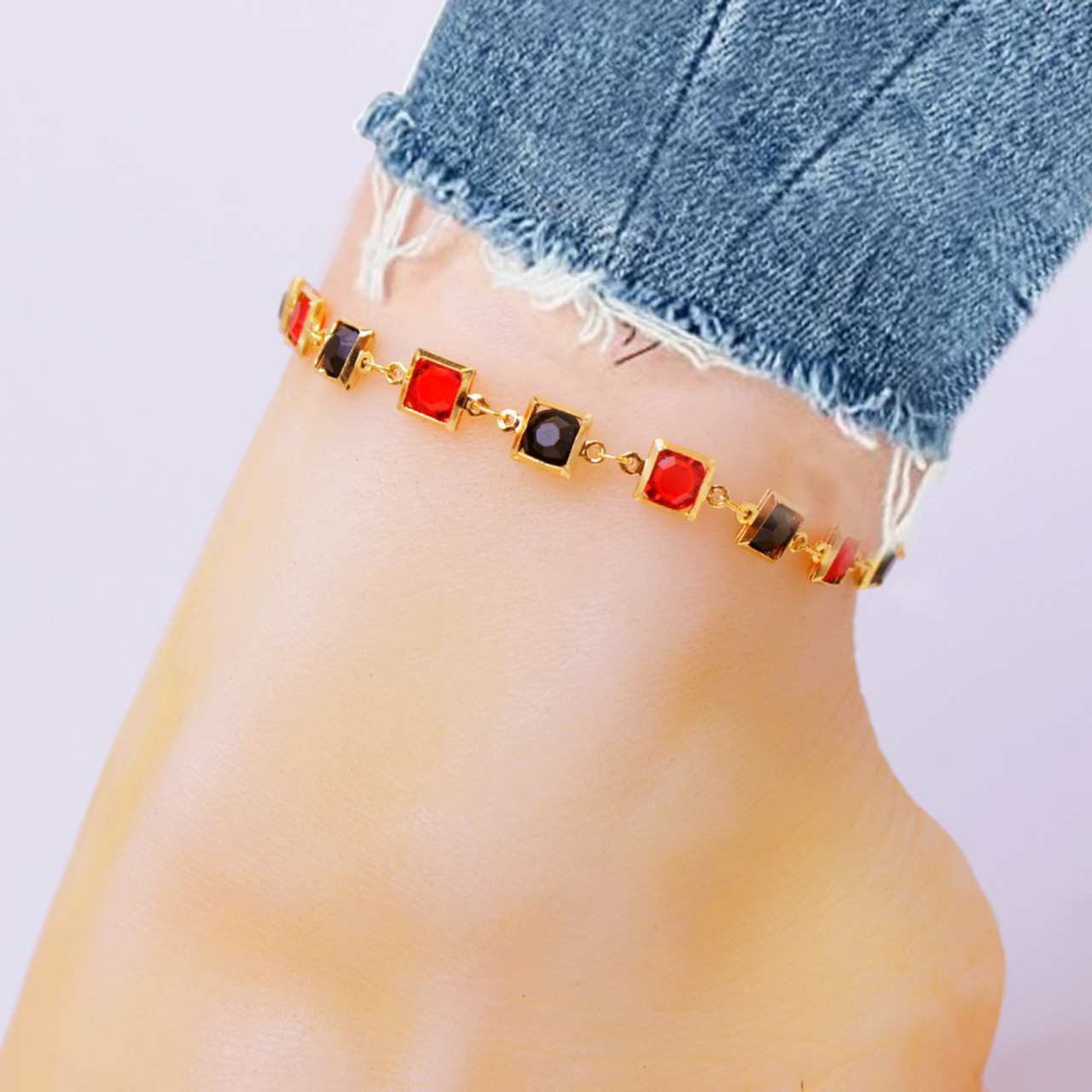 Light Multi-Color Square Crystal Ankle Bracelet product image