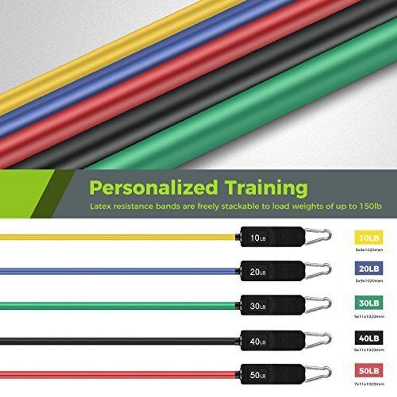 11-Piece Exercise Bands, Resistance Band Set in Assorted Sizes product image