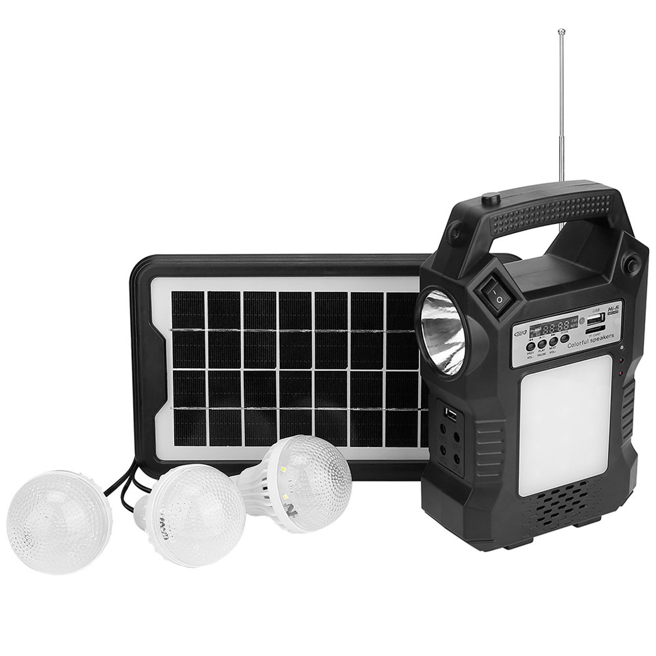 Solarek® Portable Power Station & FM Radio with Solar Panel & Light Bulbs product image