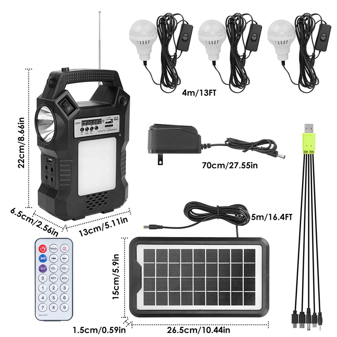 Solarek® Portable Power Station & FM Radio with Solar Panel & Light Bulbs product image