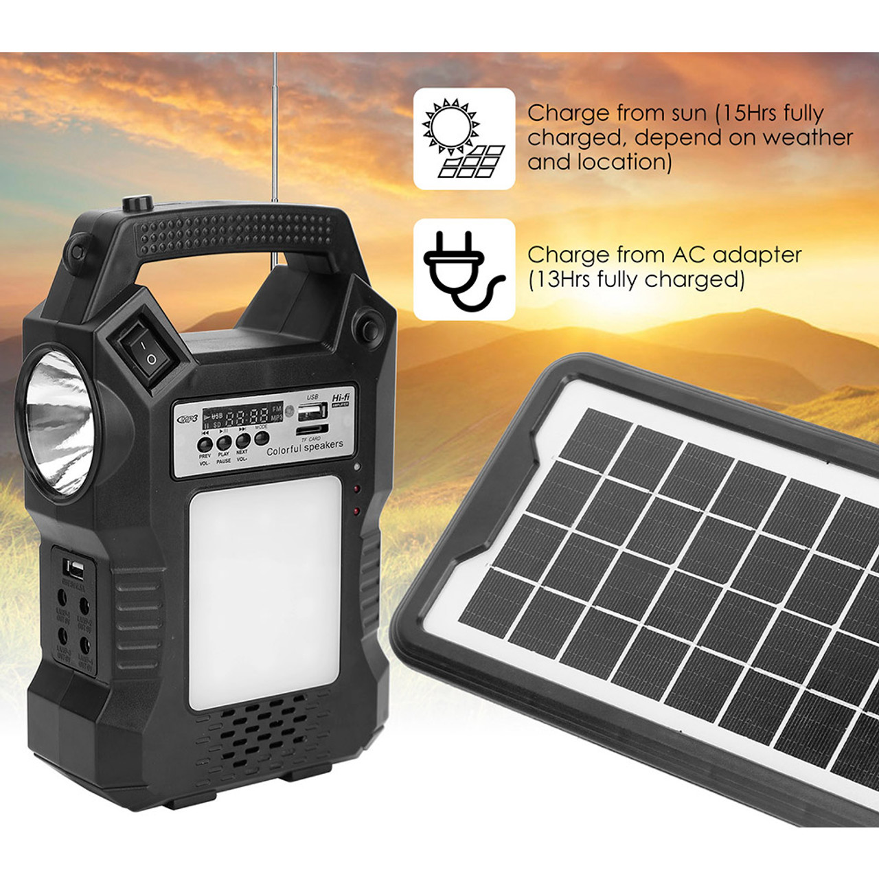Solarek® Portable Power Station & FM Radio with Solar Panel & Light Bulbs product image