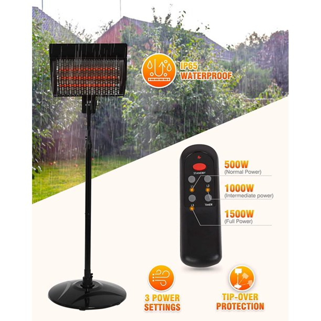 1,500W Warm-Living Outdoor Infrared Electric Patio Heater product image