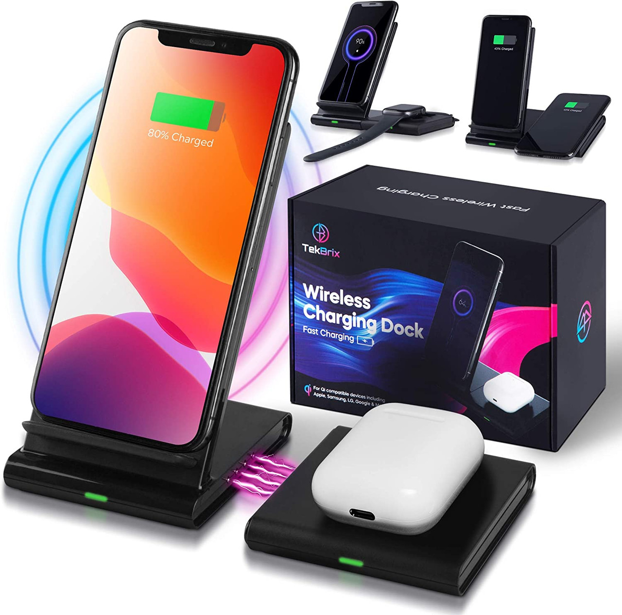 TekBrix® Wireless Charger 2-in-1 Dual Fast Charging Stand & Pad Station product image