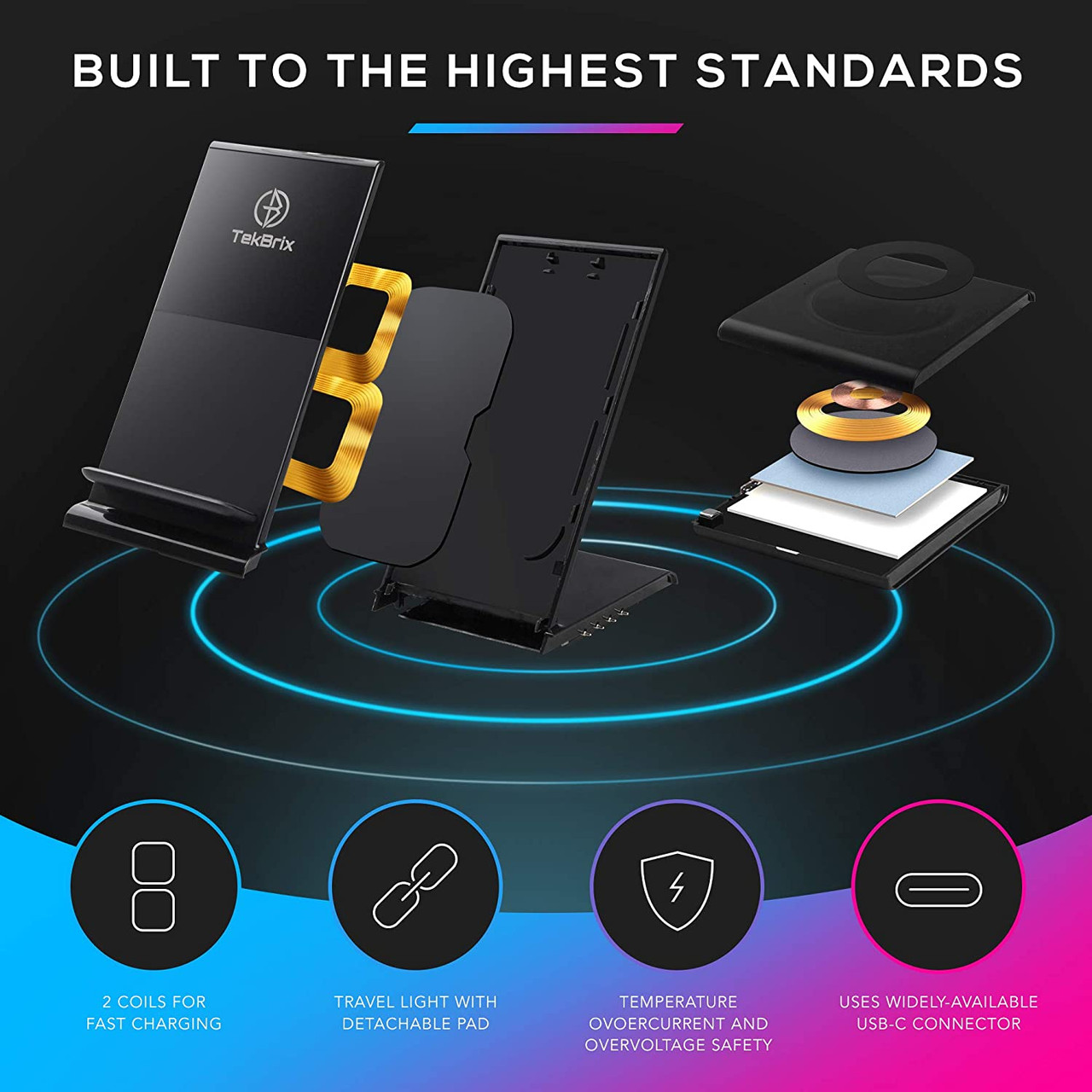 TekBrix® Wireless Charger 2-in-1 Dual Fast Charging Stand & Pad Station product image