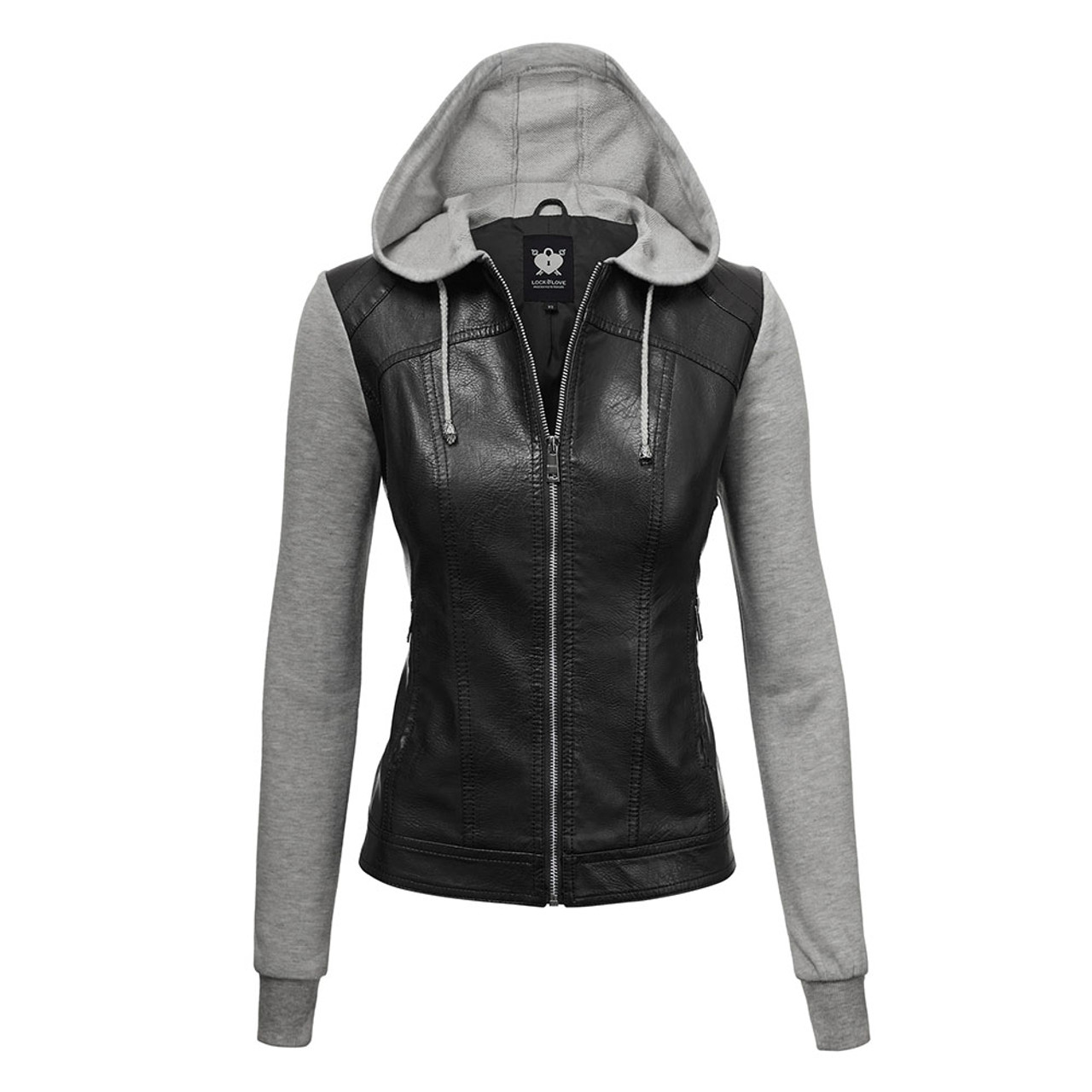 Lock & Love Faux Leather Full-Zip Hoodie Sweatshirt Jacket product image