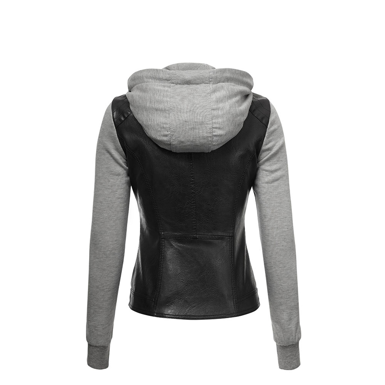 Lock & Love Faux Leather Full-Zip Hoodie Sweatshirt Jacket product image