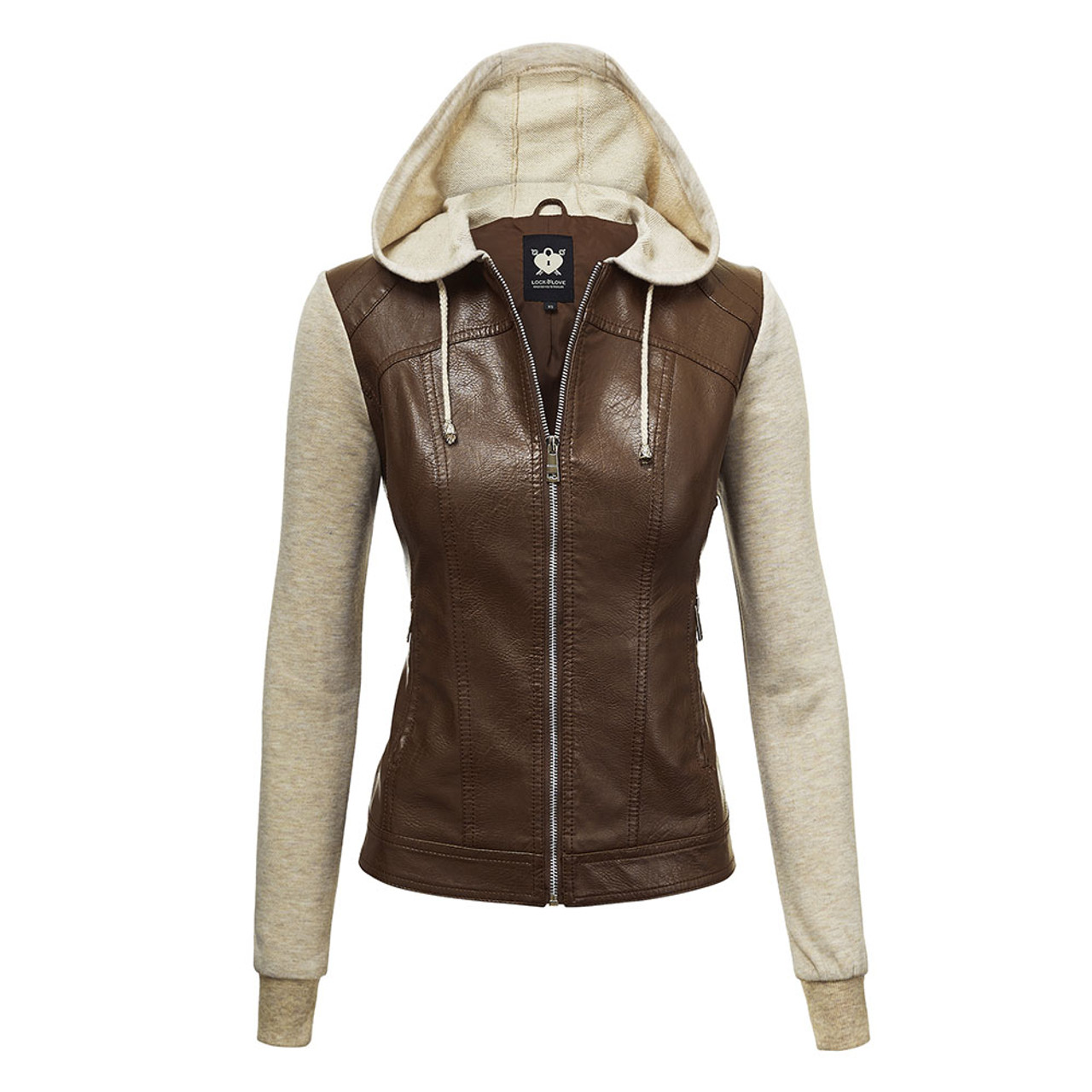 Lock & Love Faux Leather Full-Zip Hoodie Sweatshirt Jacket product image