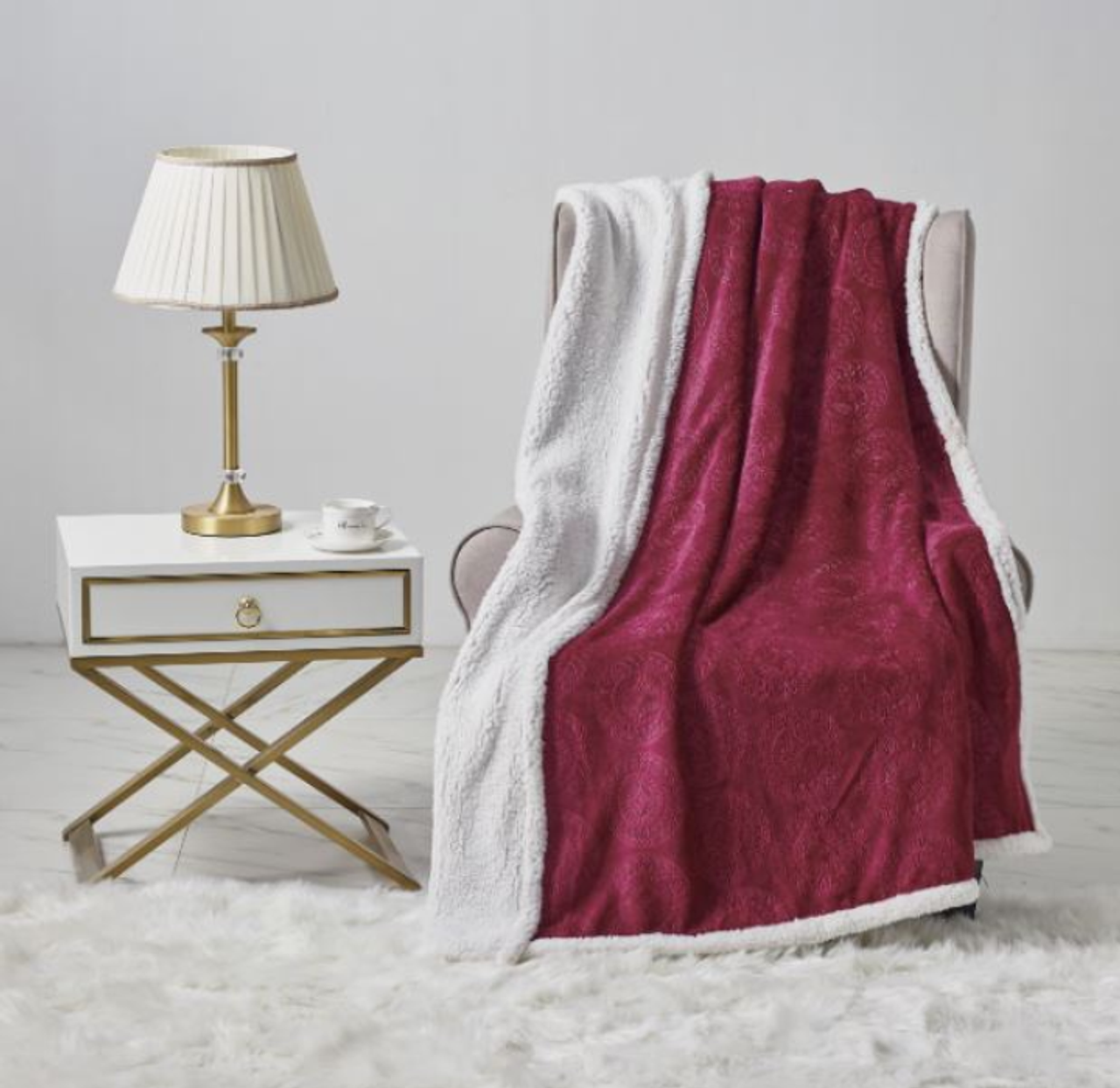 Sheradian Embossed Print Fleece/Sherpa Reversible Throw Blanket product image