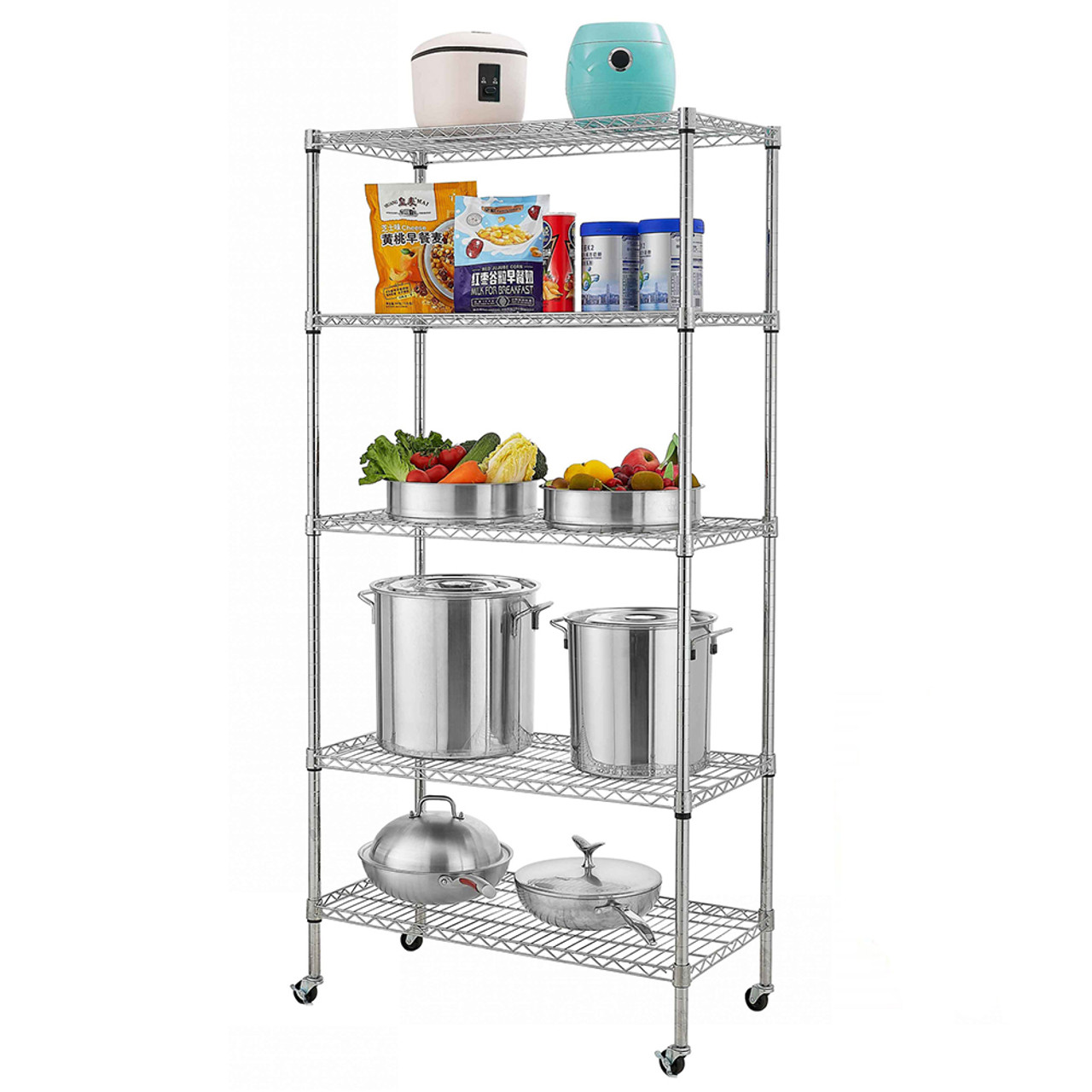 Rolling 5-Tier Steel Wire Shelving, NSF-Certified product image