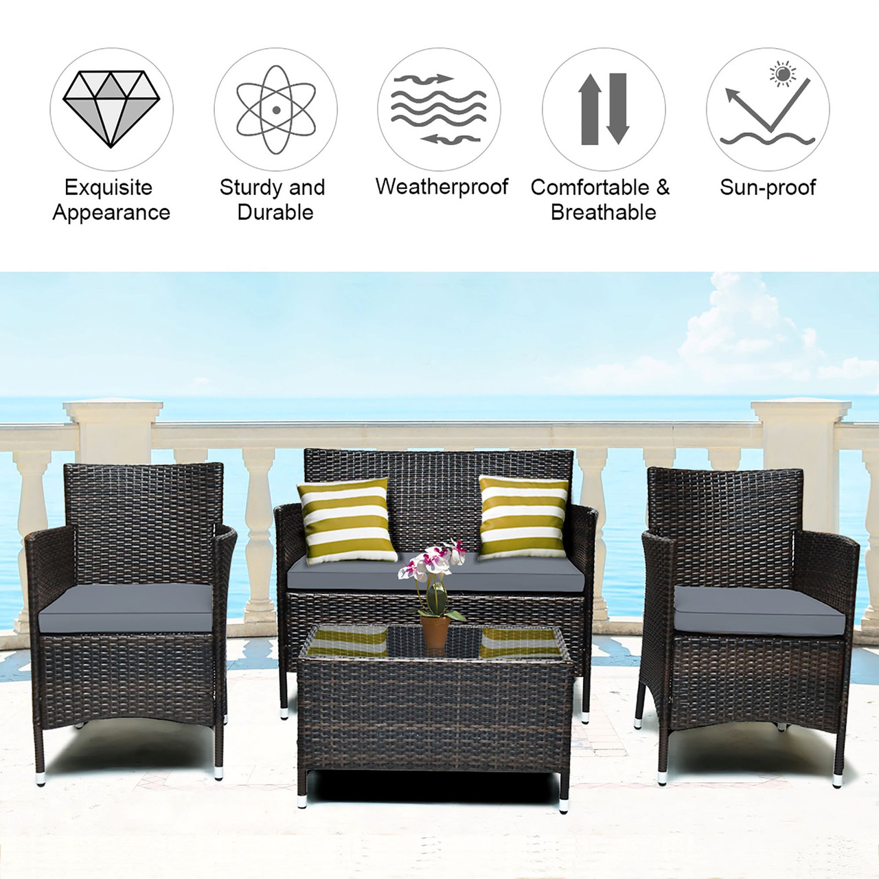 Rattan Outdoor 4-Piece Patio Furniture Set product image Rattan Outdoor 4-Piece Patio Furniture Set product image