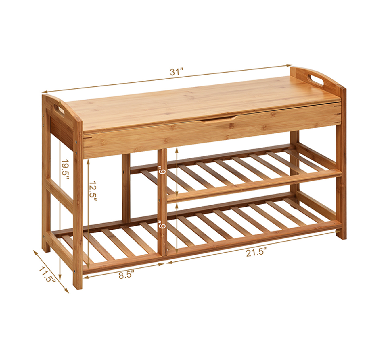 Bamboo 3-Tier Entryway Storage Bench product image