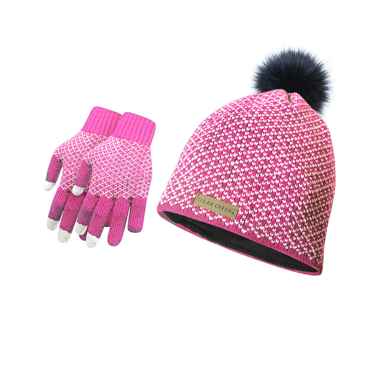 Women's Diamond Pom Hat with Fleece and Texting Winter Gloves Set (3-Piece) product image