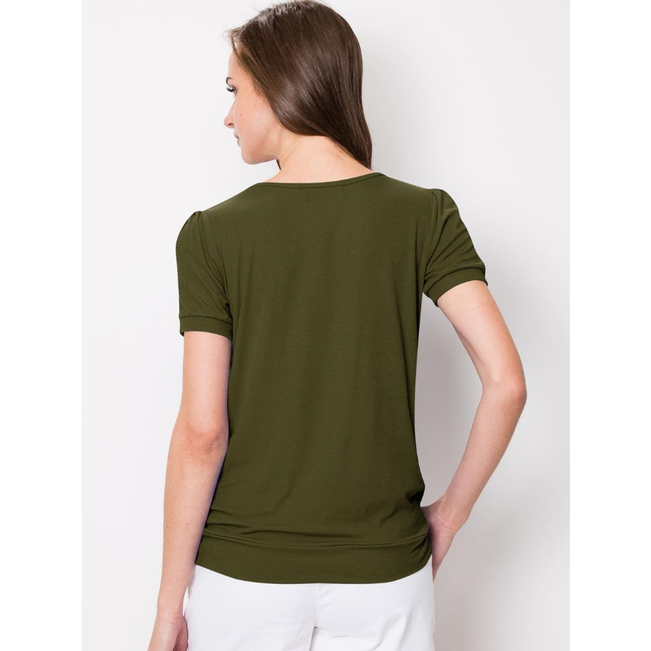 Women's Scoop Neck Short Sleeve Front-Pleated Blouse product image
