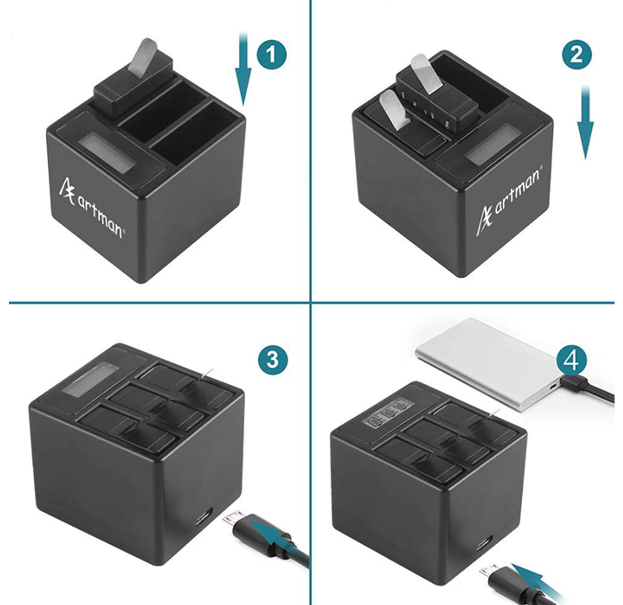 Artman GoPro Hero 5/6/7 Batteries (3-Pack) and 3-Channel Charger product image