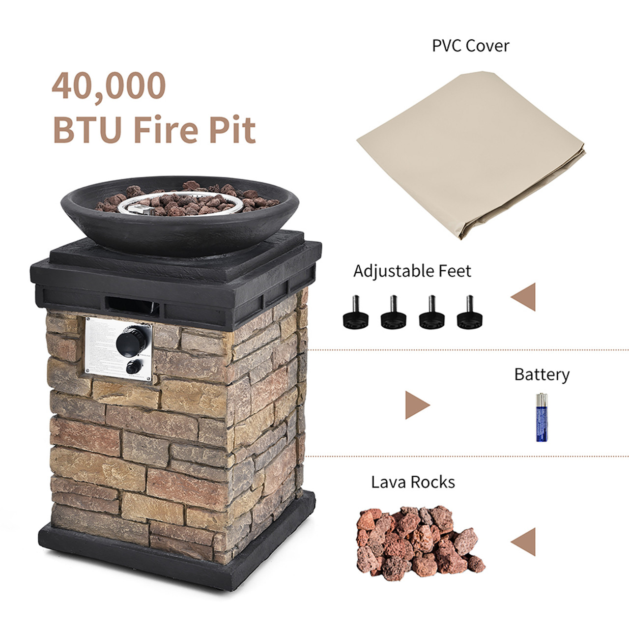 Propane Fire Bowl with Lava Rocks, Electronics Starter & Weather Cover product image