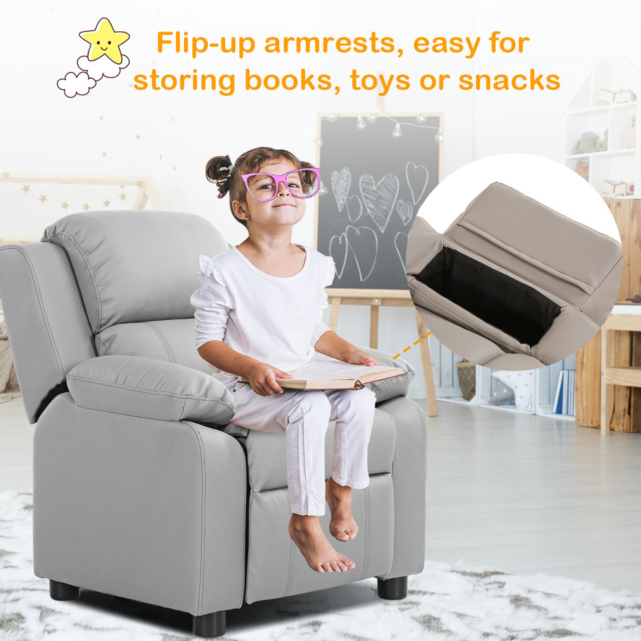 Kids' Deluxe Padded Armchair Recliner with Headrest and Storage Arm product image Kids' Deluxe Padded Armchair Recliner with Headrest and Storage Arm product image