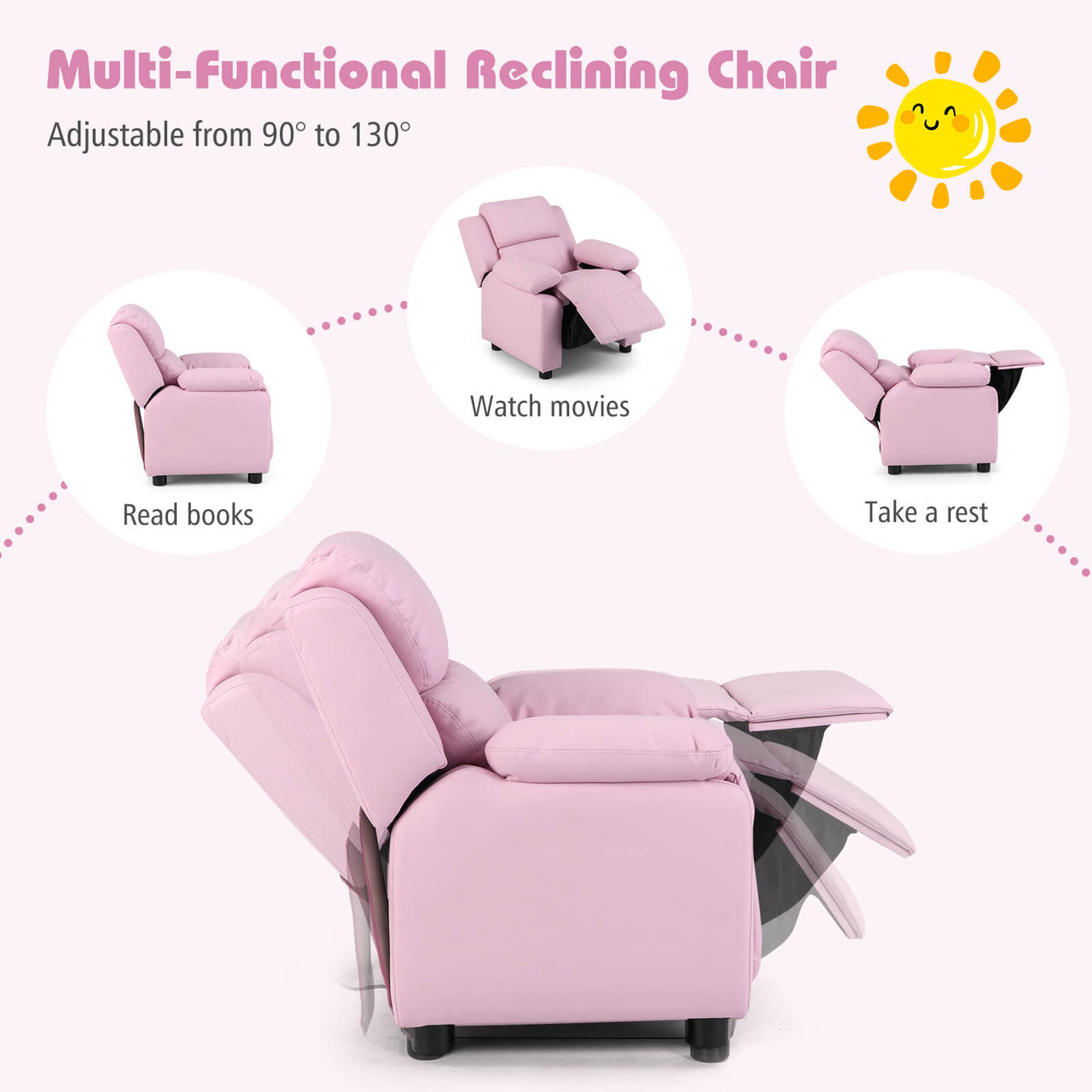 Kids' Deluxe Padded Armchair Recliner with Headrest and Storage Arm product image Kids' Deluxe Padded Armchair Recliner with Headrest and Storage Arm product image