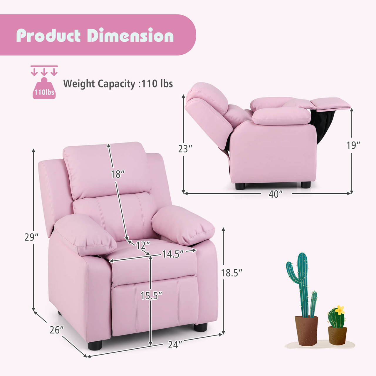 Kids' Deluxe Padded Armchair Recliner with Headrest and Storage Arm product image Kids' Deluxe Padded Armchair Recliner with Headrest and Storage Arm product image