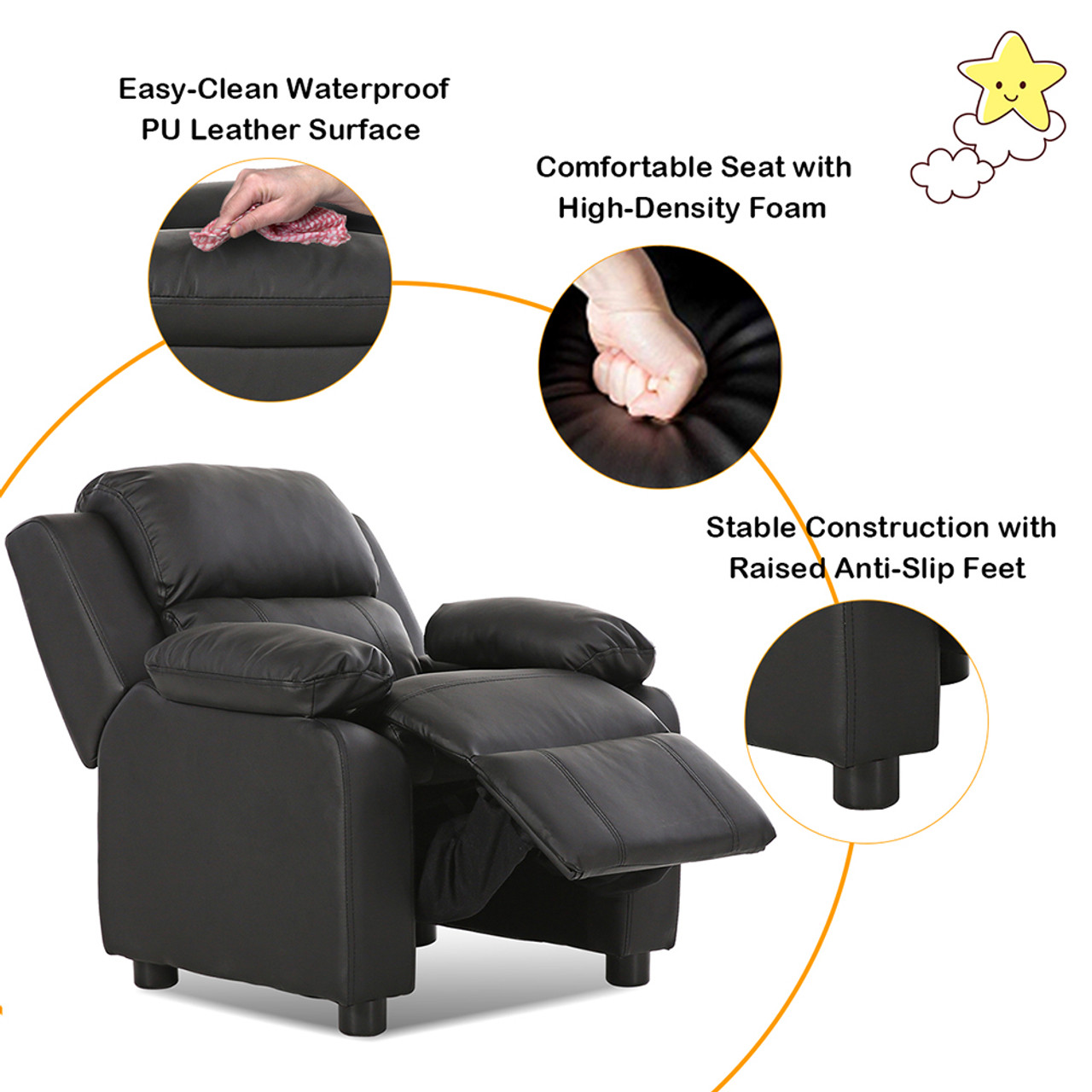 Kids' Deluxe Padded Armchair Recliner with Headrest and Storage Arm product image Kids' Deluxe Padded Armchair Recliner with Headrest and Storage Arm product image