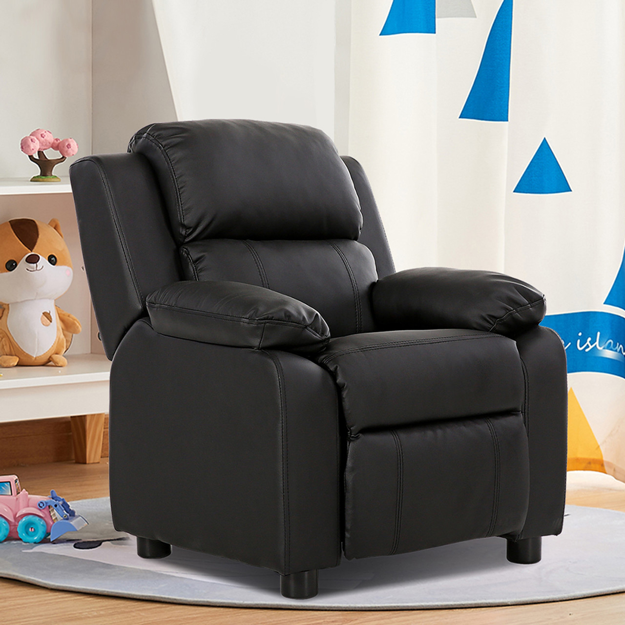 Kids' Deluxe Padded Armchair Recliner with Headrest and Storage Arm product image