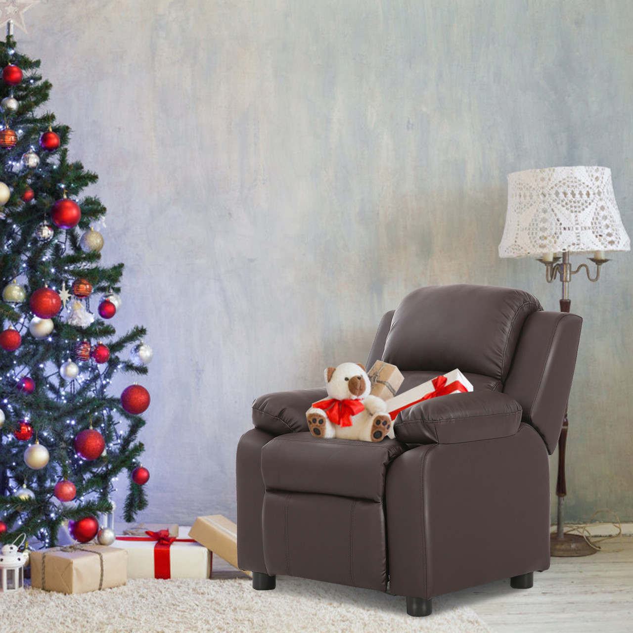 Kids' Deluxe Padded Armchair Recliner with Headrest and Storage Arm product image