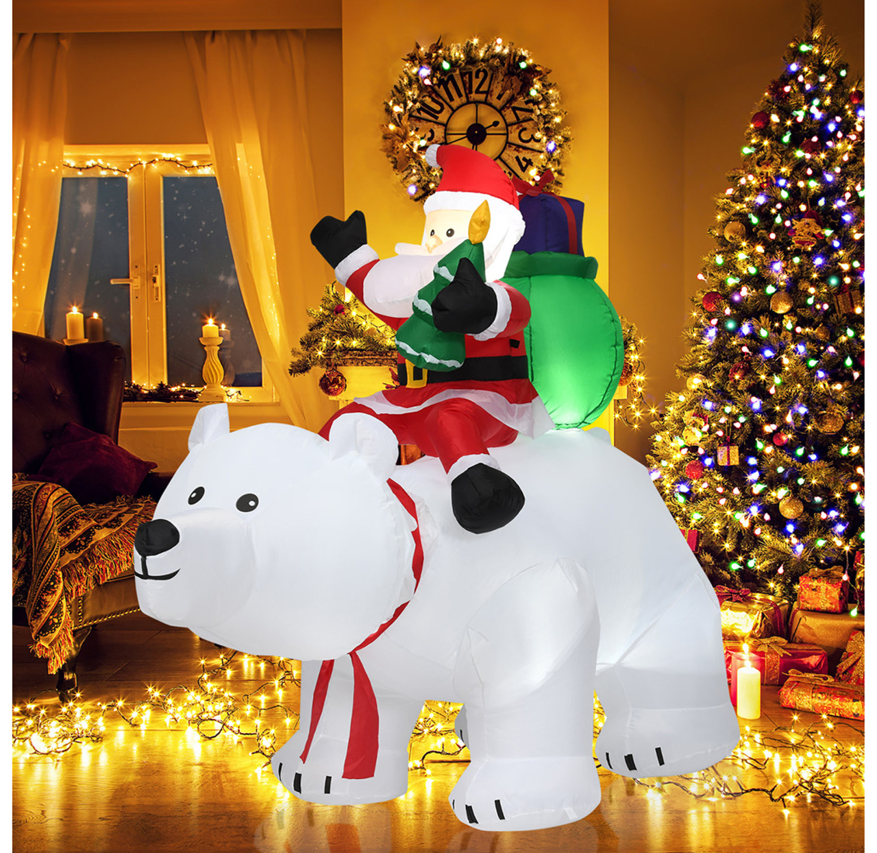 Inflatable 6.5-Foot Head-Shaking Polar Bear with Santa product image