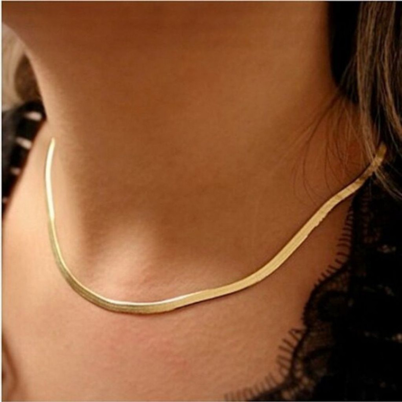 Unisex 14K Gold-Plated High Polish Flat Herringbone Chain product image