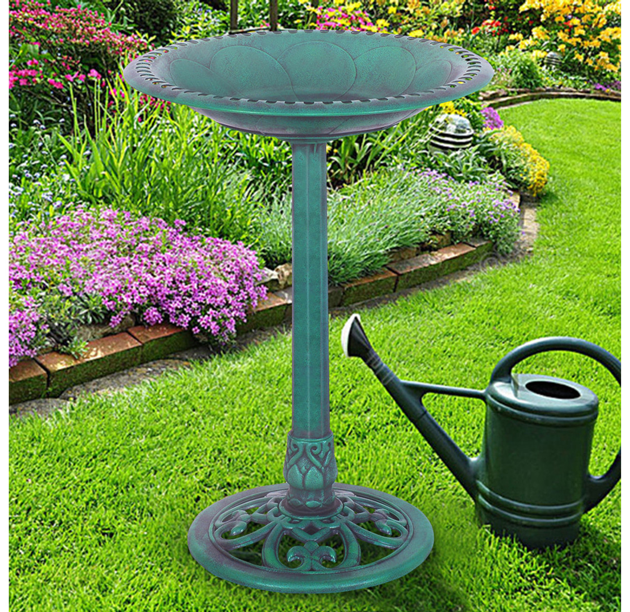 Green Freestanding Pedestal Birdbath product image