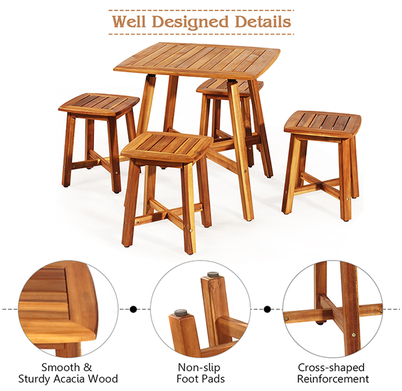 5-Piece Patio Dining Set with Solid Acacia Wood Construction product image