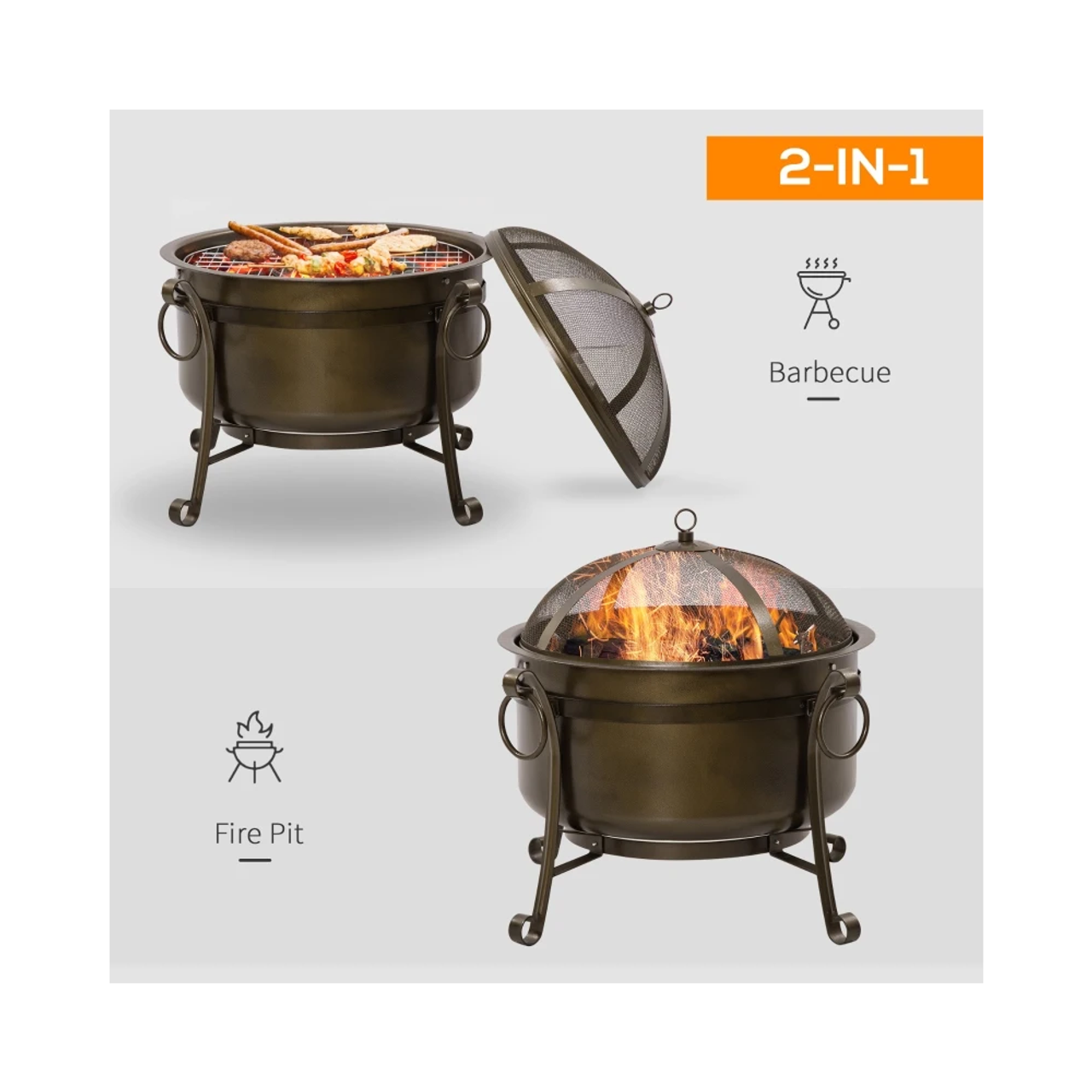 Outdoor Fire Pit Patio Heater with BBQ Grill, Screen Cover, Fire Poker product image