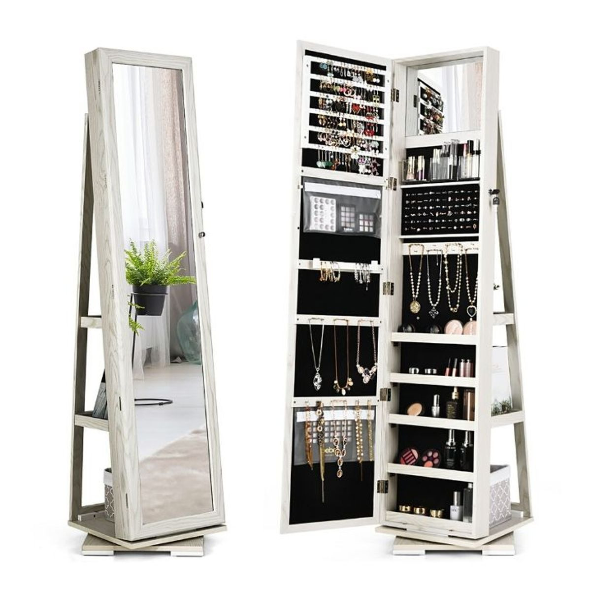 2-in-1 Lockable Mirrored 360° Rotating Jewelry Armoire product image