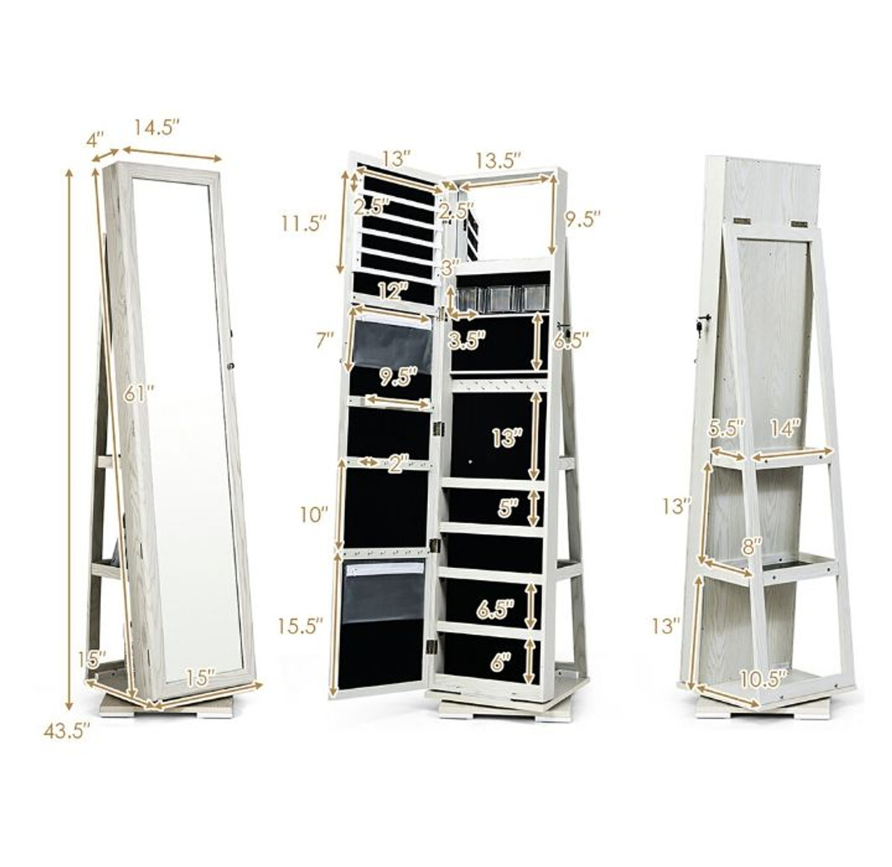 2-in-1 Lockable Mirrored 360° Rotating Jewelry Armoire product image