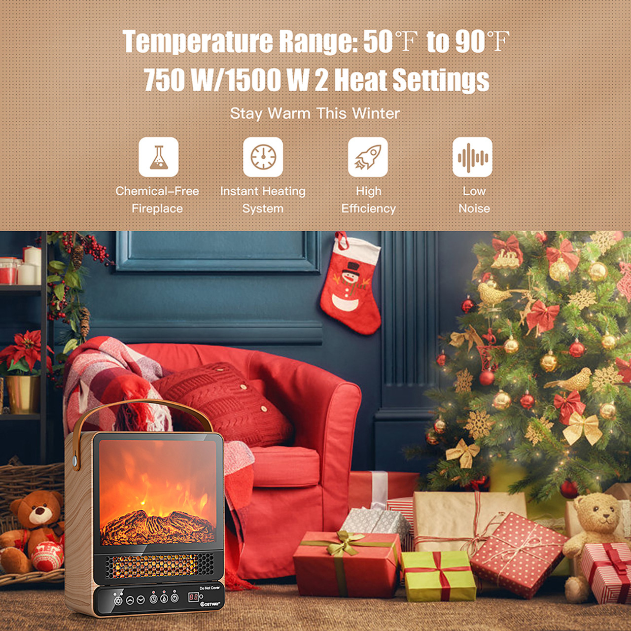 1500W Electric Fireplace Tabletop Portable Space Heater with 3D Flame product image