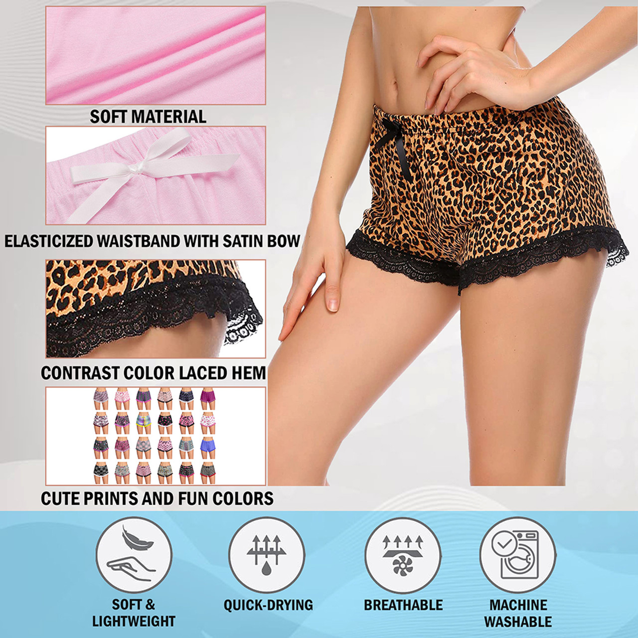 Women's Lace Trim Printed Lounge Pajama Shorts Sleepwear (3-Pack) product image