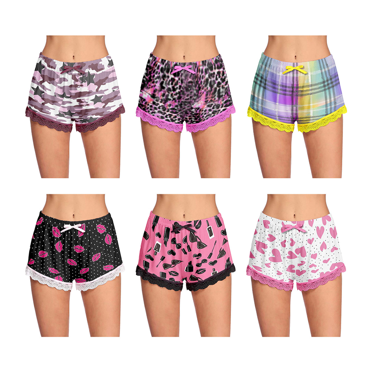 Women's Lace Trim Printed Lounge Pajama Shorts Sleepwear (3-Pack) product image