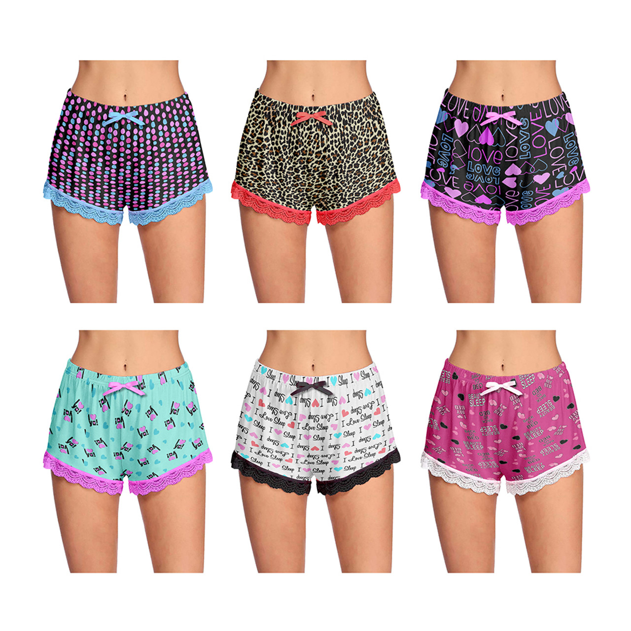 Women's Lace Trim Printed Lounge Pajama Shorts Sleepwear (3-Pack) product image