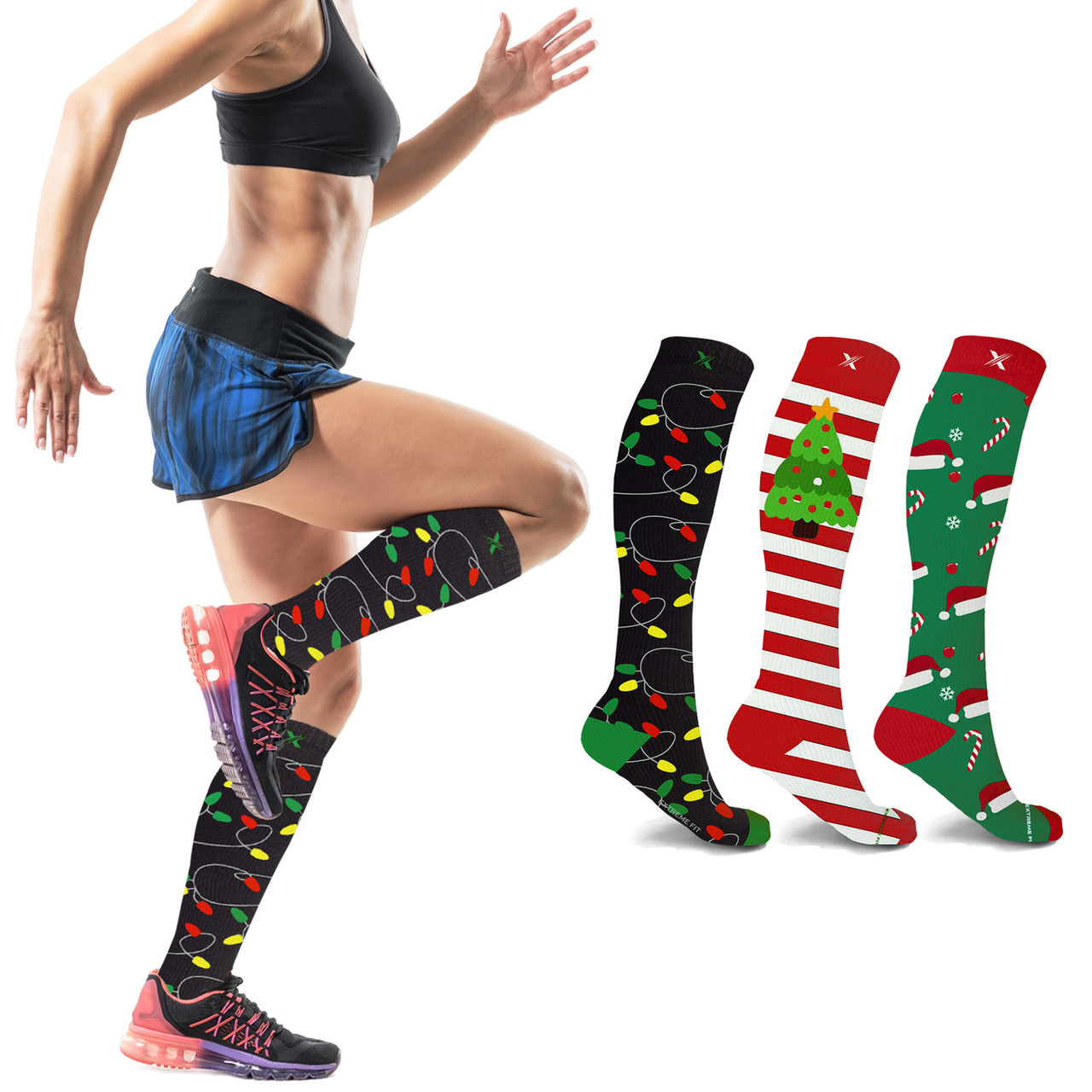Holiday Fun and Christmas Knee-High Compression Socks (3-Pair) product image