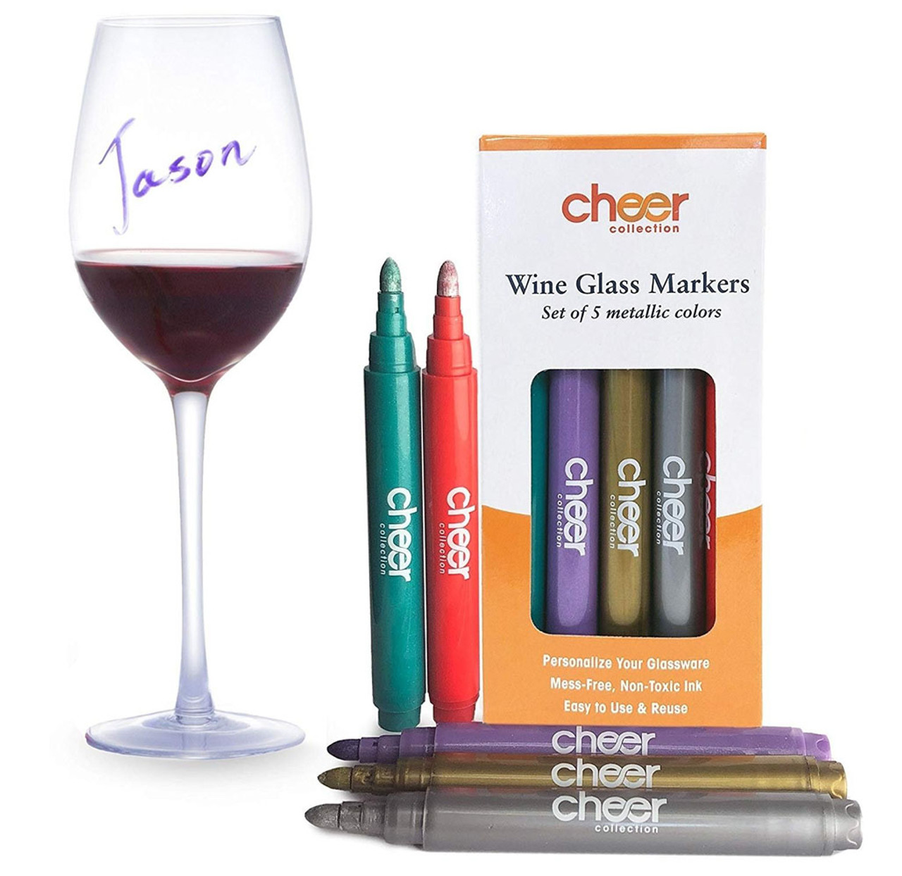 Cheer Collection Metallic Colors Wine Glass Markers product image