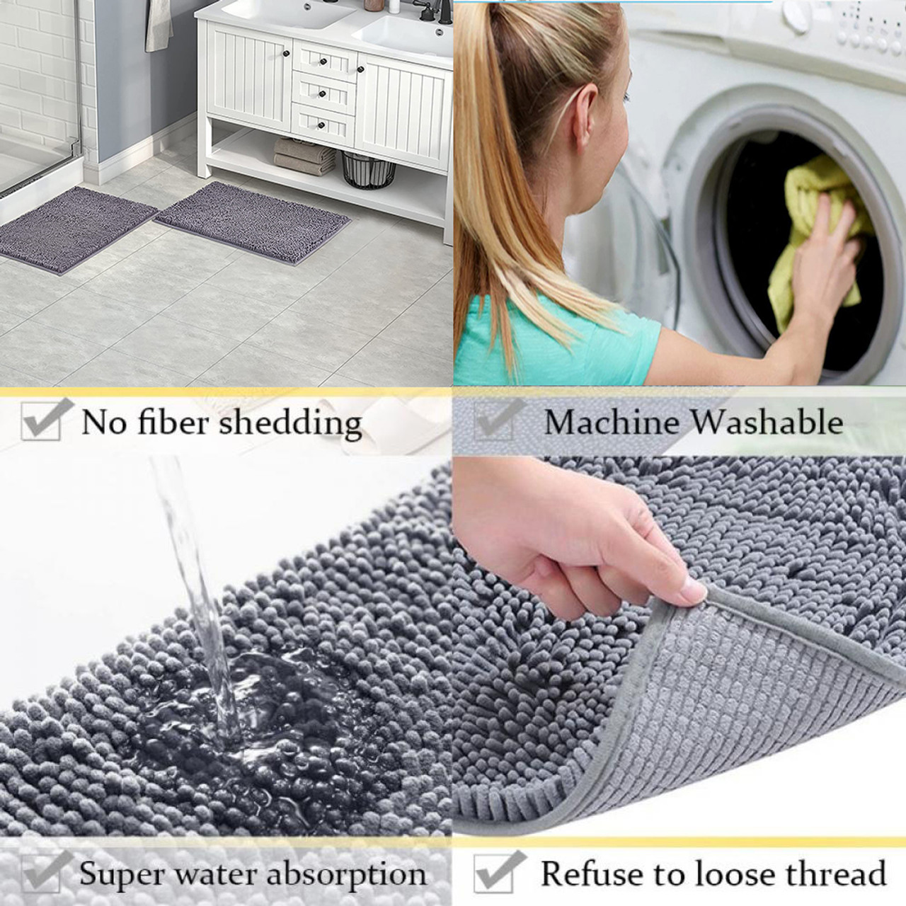 Non-Slip Thick and Soft Absorbent Chenille Bath Mat product image