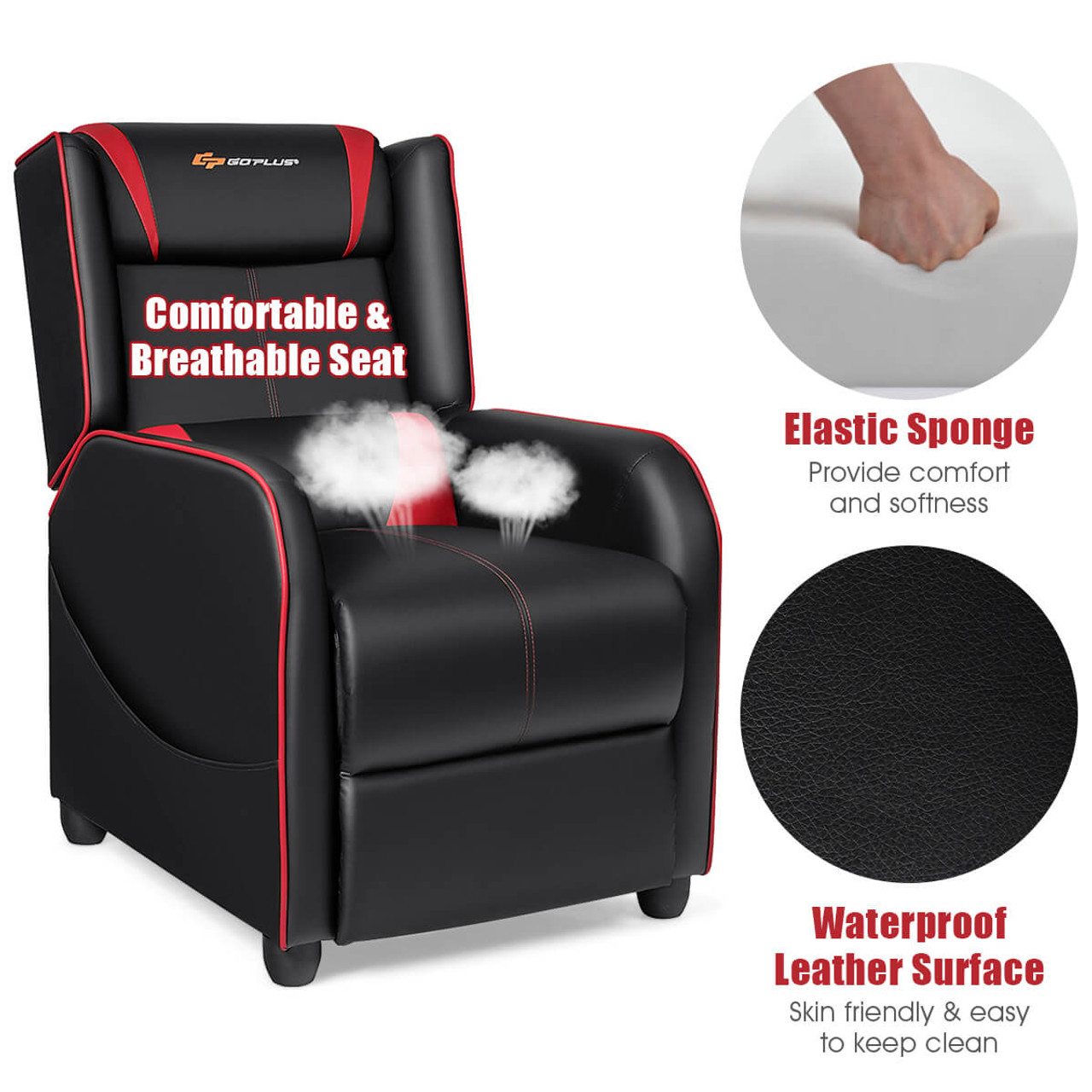 Massage Gaming PU Leather Single Recliner Chair with Footrest product image