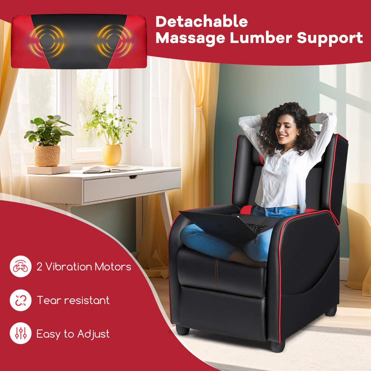 Massage Gaming PU Leather Single Recliner Chair with Footrest product image
