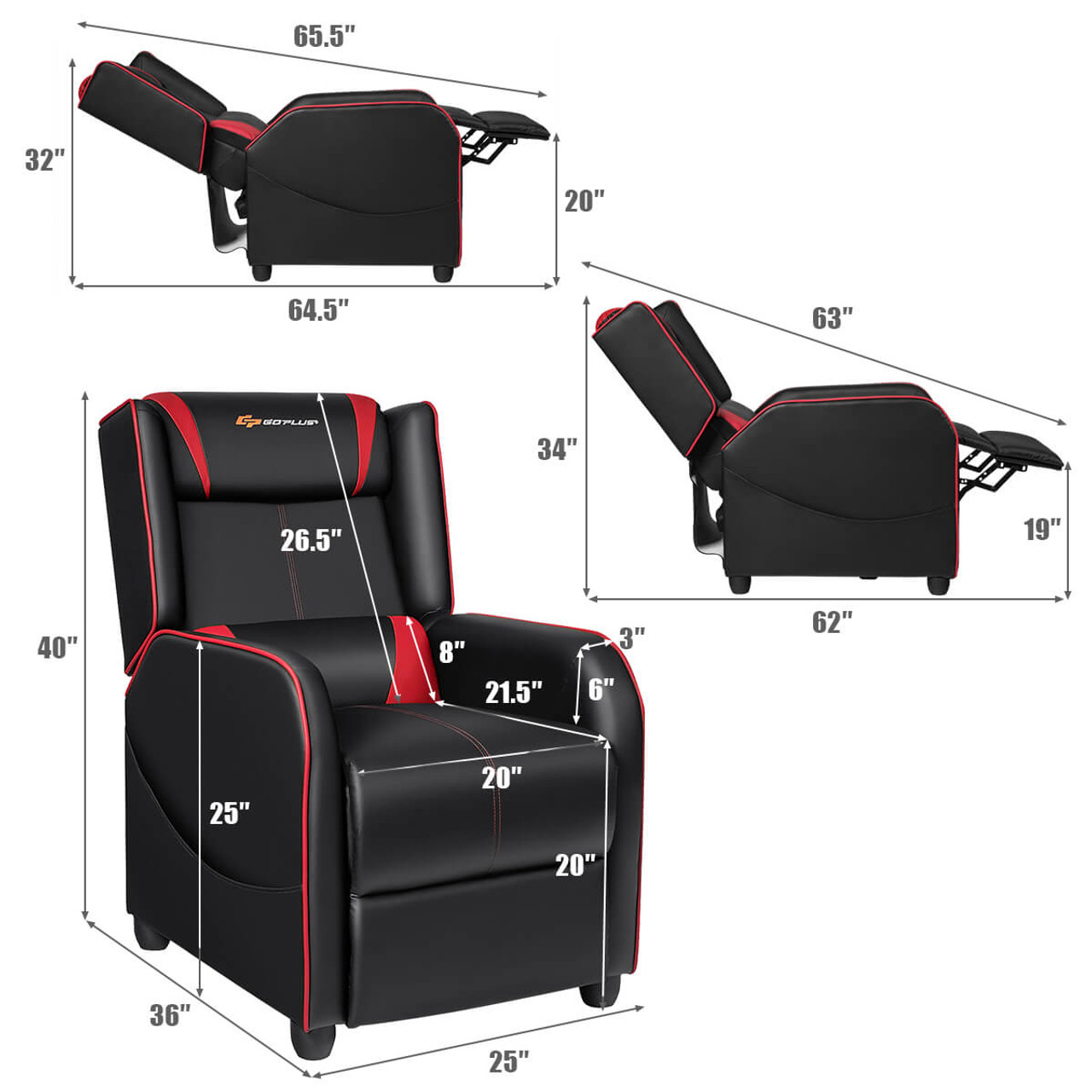 Massage Gaming PU Leather Single Recliner Chair with Footrest product image